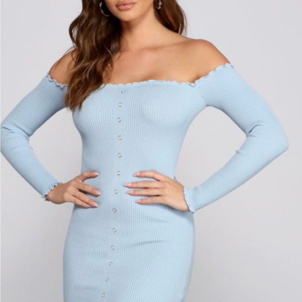 Windsor Light Blue Off-Shoulder Mini Dress